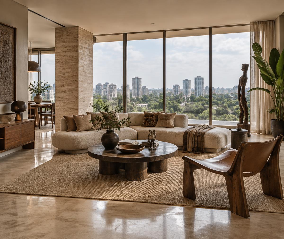 Contemporary living room overlooking Nairobi